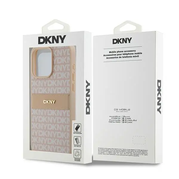 Etui DKNY Hardcase Leather Mono Stripe & Metal Logo iPhone 15 Pro Max Różowy