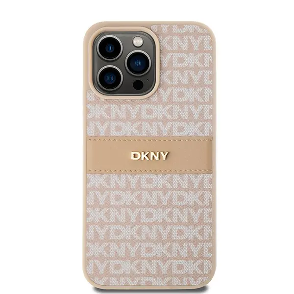Etui DKNY Hardcase Leather Mono Stripe & Metal Logo iPhone 15 Pro Max Różowy