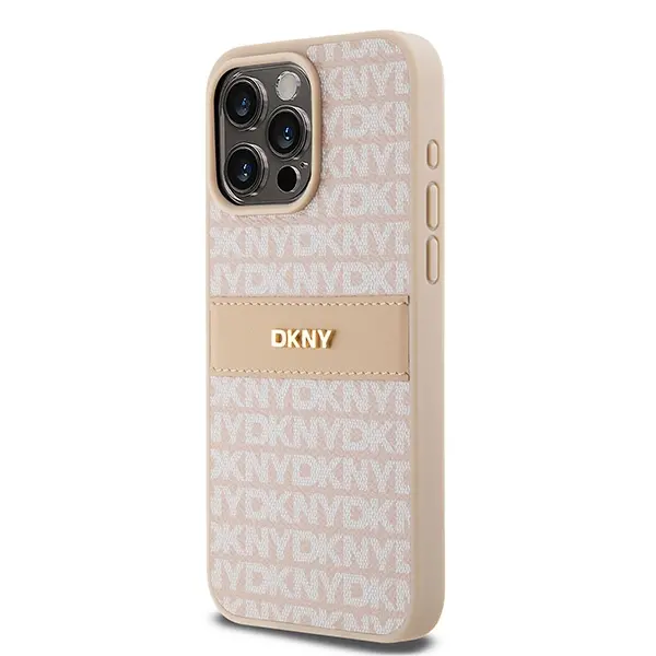 Etui DKNY Hardcase Leather Mono Stripe & Metal Logo iPhone 15 Pro Max Różowy