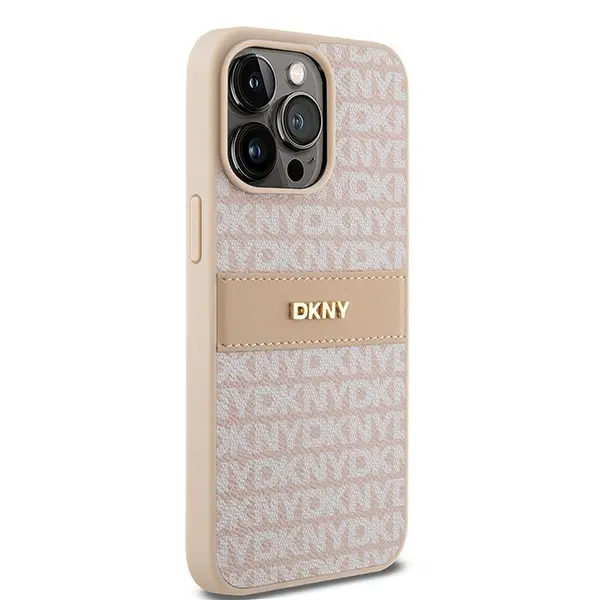Etui DKNY Hardcase Leather Mono Stripe & Metal Logo iPhone 15 Pro Max Różowy