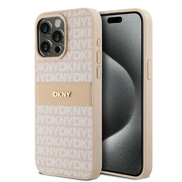 Etui DKNY Hardcase Leather Mono Stripe & Metal Logo iPhone 15 Pro Max Różowy