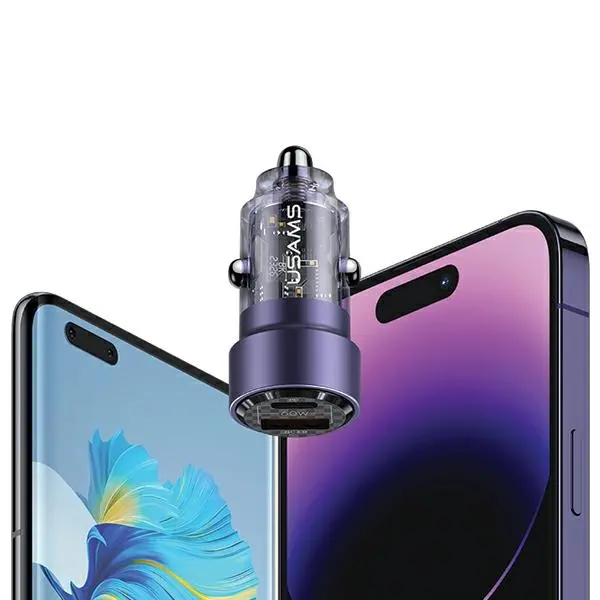 Ładowarka samochodowa USAMS C39 USB+USB-C 60W Fioletowy