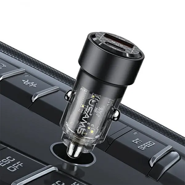 Ładowarka samochodowa USAMS C39 USB+USB-C 60W Fioletowy