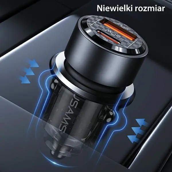 Ładowarka samochodowa USAMS C39 USB+USB-C 60W Fioletowy
