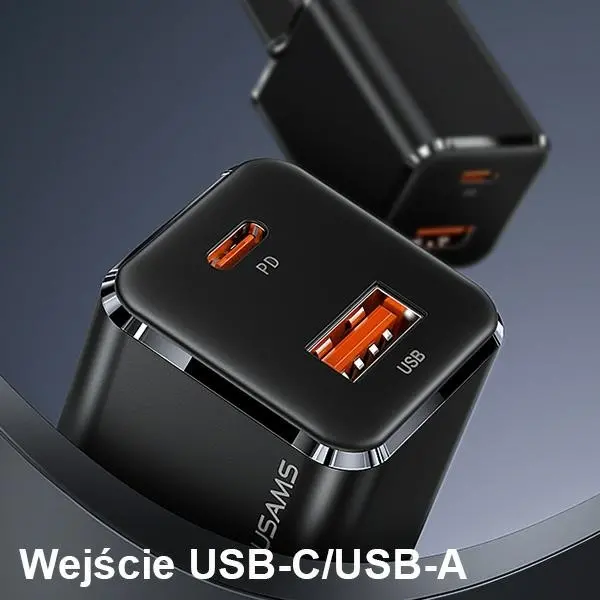 Ładowarka sieciowa USAMS T43 USB-C+USB 33W + kabel lightning Czarny
