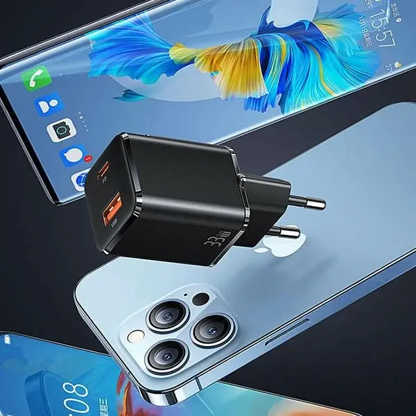 Ładowarka sieciowa USAMS T43 USB-C+USB 33W + kabel lightning Czarny