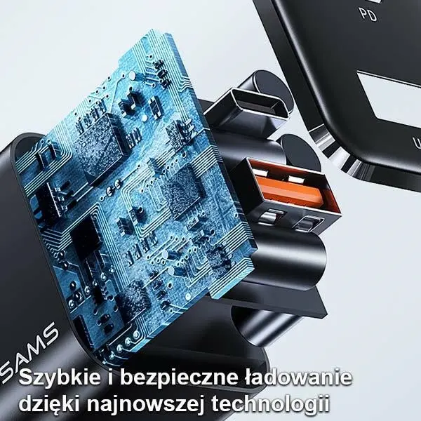 Ładowarka sieciowa USAMS T43 USB-C+USB 33W + kabel lightning Czarny