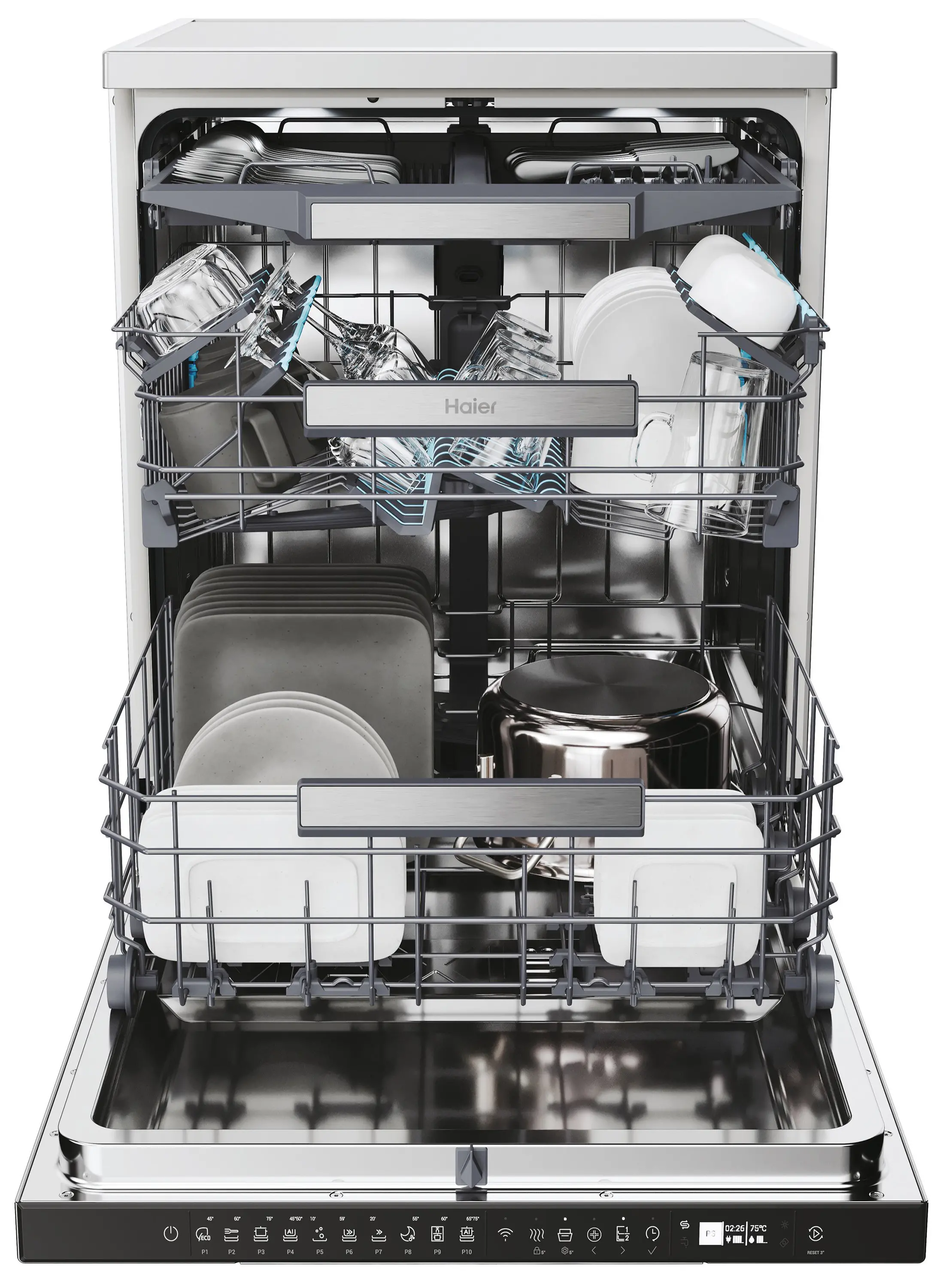 Zmywarka Haier I-Pro Shine Seria 5 XF 6B2M3PX 59,7cm Automatyczne otwieranie drzwi Szuflada na sztućce Zdalne sterowanie