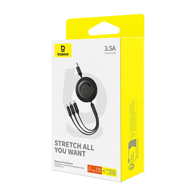 Kabel Baseus USB 3w1 Free2Draw USB do micro USB+Lightning+USB-C 3.5A 1,1m Czarny