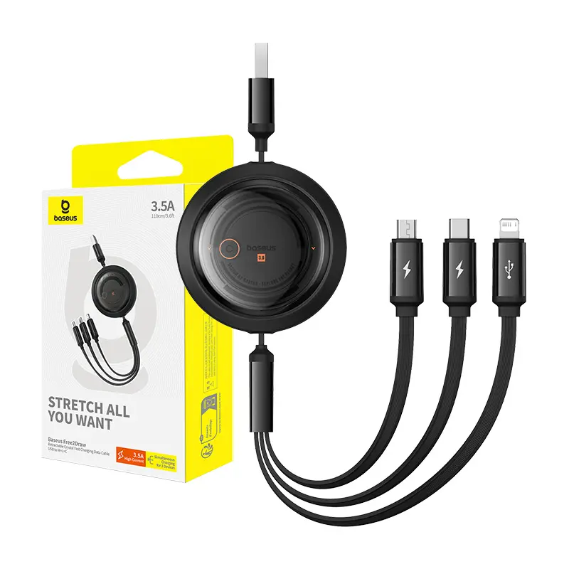 Kabel Baseus USB 3w1 Free2Draw USB do micro USB+Lightning+USB-C 3.5A 1,1m Czarny