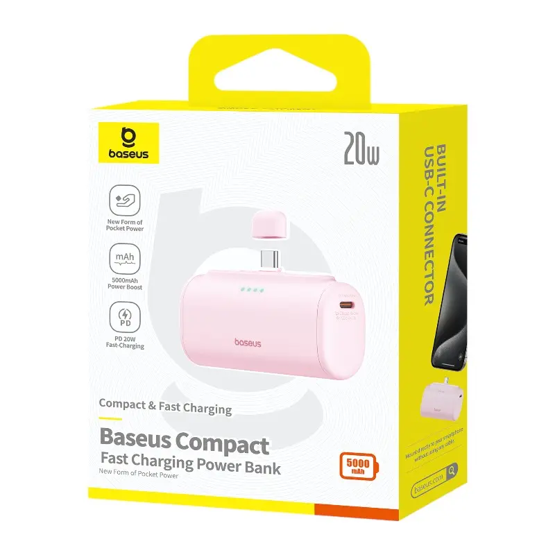 Powerbank Baseus P10068306413-00 Compact 5000mAh PD 20W USB-C Różowy