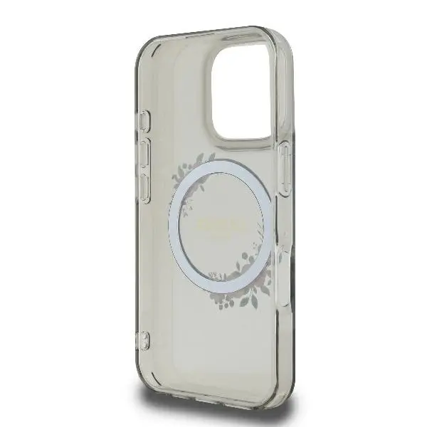 Etui Guess IML Flowers Wreath MagSafe do iPhone 16 Czarny