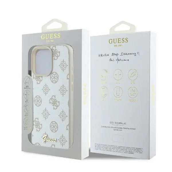 Etui Guess Peony Script Logo MagSafe do iPhone 16 Pro Max Biały