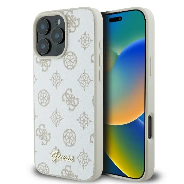 Etui Guess Peony Script Logo MagSafe do iPhone 16 Pro Max Biały
