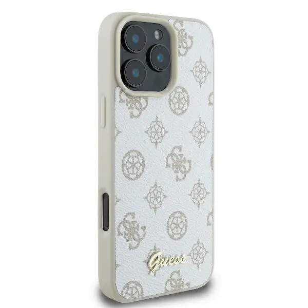 Etui Guess Peony Script Logo MagSafe do iPhone 16 Pro Max Biały