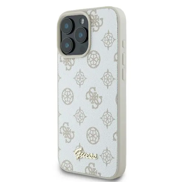 Etui Guess Peony Script Logo MagSafe do iPhone 16 Pro Max Biały