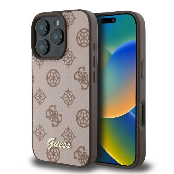 Etui Guess Peony Script MagSafe do iPhone 16 Pro Max Brązowy