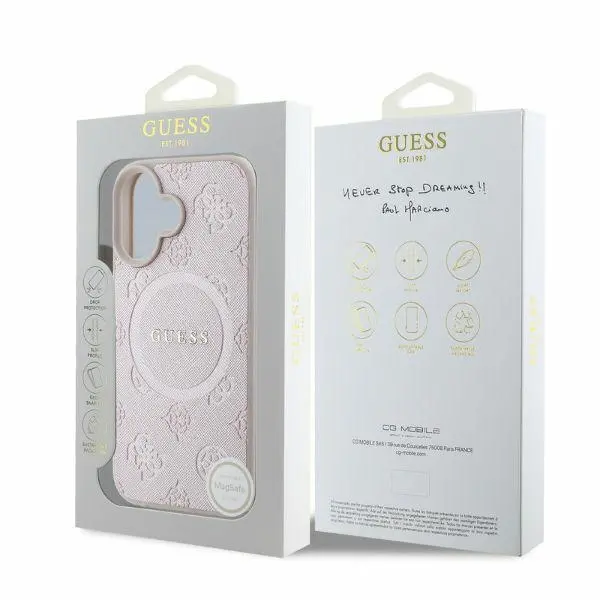 Etui Guess Saffiano Peony Classic Logo MagSafe do iPhone 16 Plus Różowy
