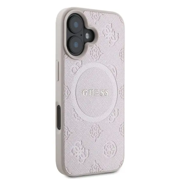 Etui Guess Saffiano Peony Classic Logo MagSafe do iPhone 16 Plus Różowy