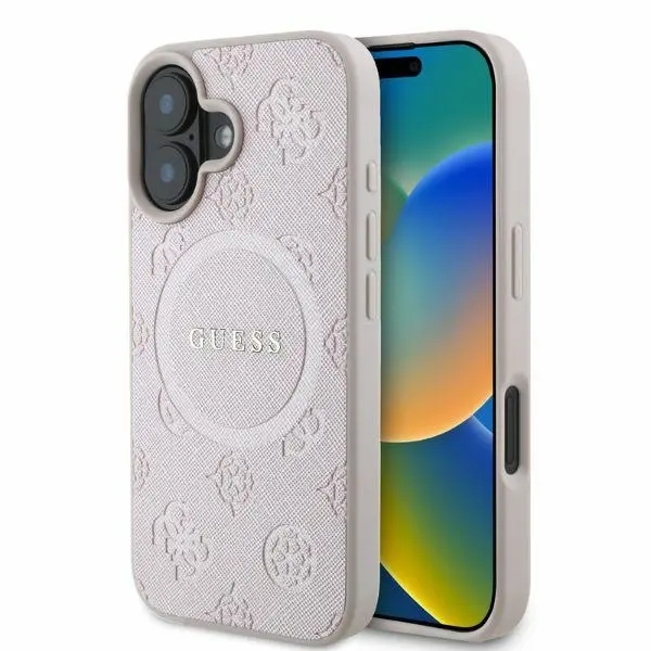 Etui Guess Saffiano Peony Classic Logo MagSafe do iPhone 16 Plus Różowy