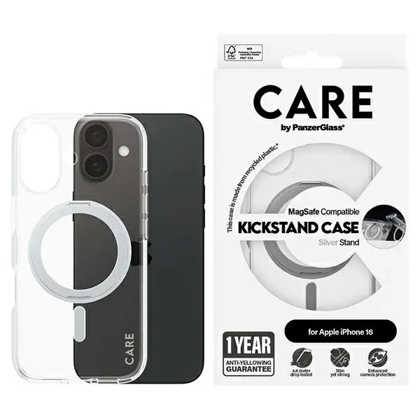Etui PanzerGlass Kickstand Case MagSafe do iPhone 16 Srebrny
