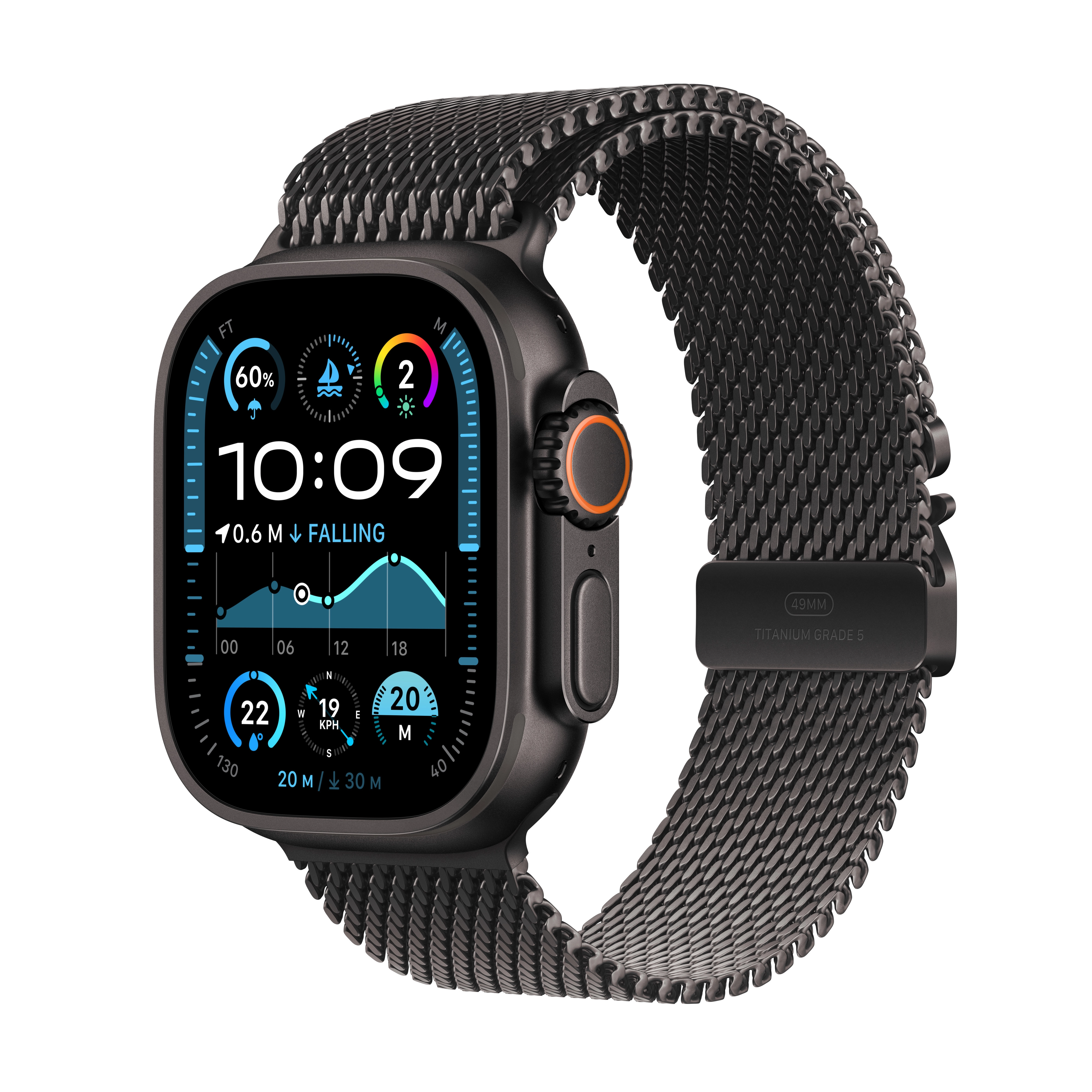 Apple Watch Ultra 2 GPS + Cellular Koperta z tytanu czarna 49mm Bransoleta mediolańska z tytanu Czarna Rozmiar S