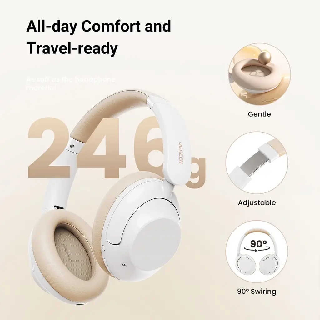 Słuchawki bezprzewodowe UGREEN HP202 HiTune Max5 Hybrid ANC Nauszne Bluetooth 5.0 Biały