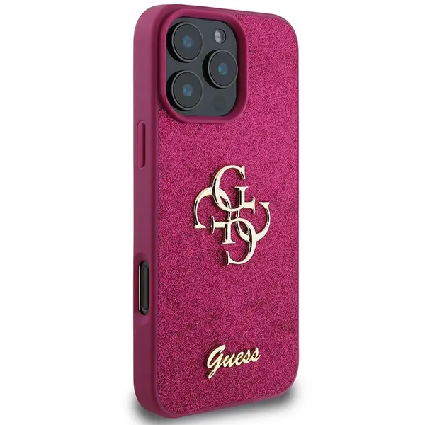 Etui Guess Glitter Script Big 4G do iPhone 16 Pro Fioletowy
