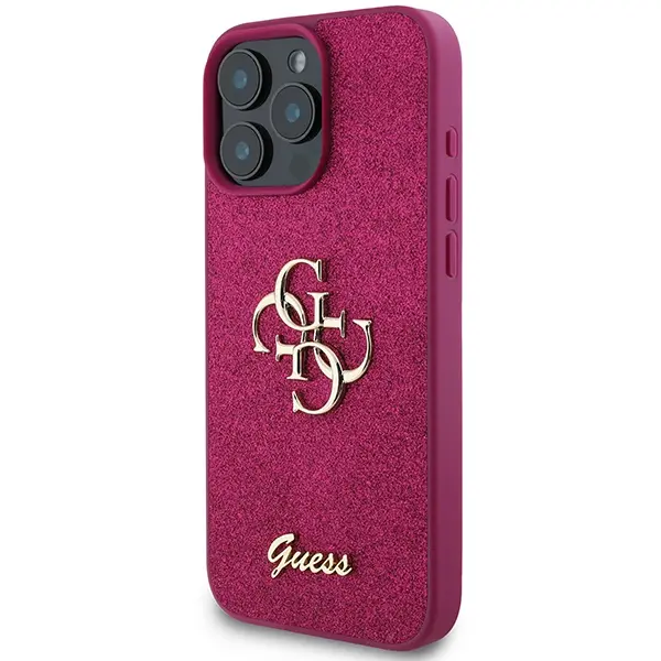 Etui Guess Glitter Script Big 4G do iPhone 16 Pro Fioletowy