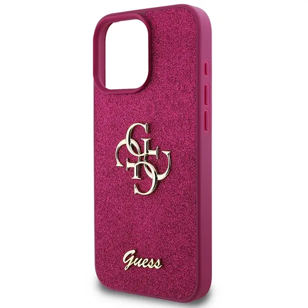 Etui Guess Glitter Script Big 4G do iPhone 16 Pro Fioletowy
