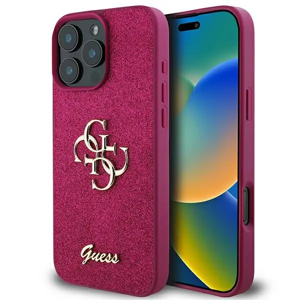 Etui Guess Glitter Script Big 4G do iPhone 16 Pro Fioletowy