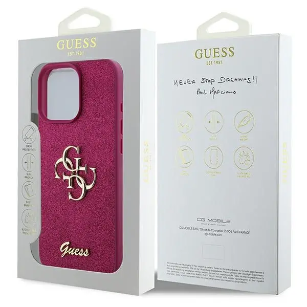Etui Guess Glitter Script Big 4G do iPhone 16 Pro Fioletowy