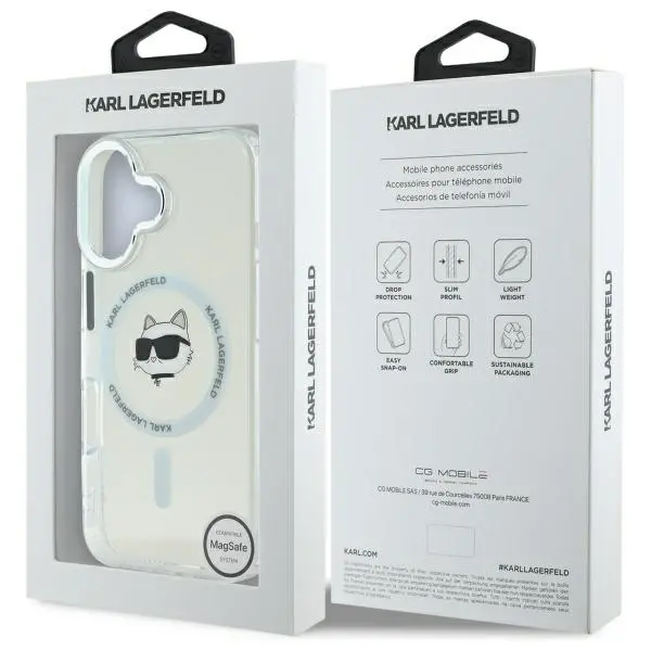 Etui Karl Lagerfeld IML Metal Choupette Head MagSafe do iPhone 16 Biały