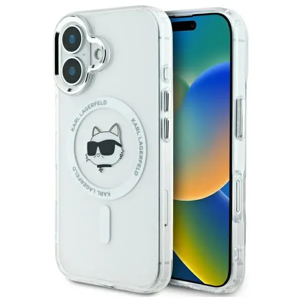 Etui Karl Lagerfeld IML Metal Choupette Head MagSafe do iPhone 16 Biały