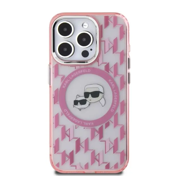 Etui Karl Lagerfeld IML Monogram Karl&Choupette Head MagSafe do iPhone 15 Pro Max Różowy