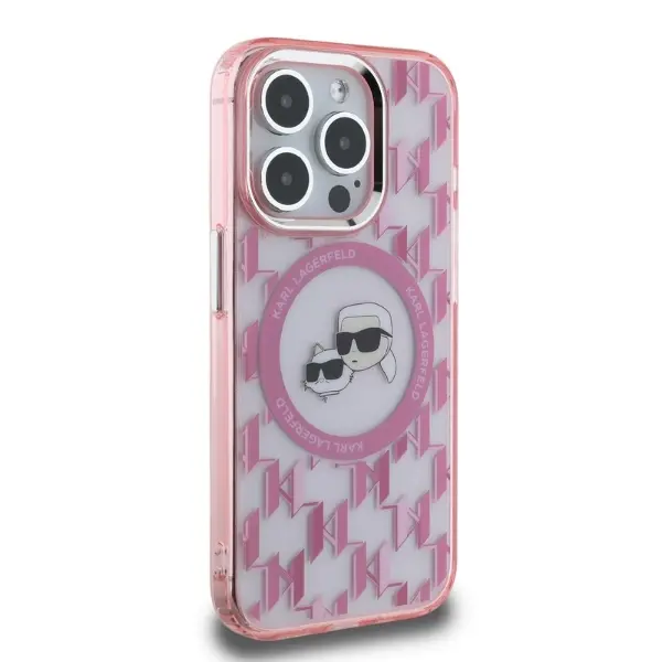 Etui Karl Lagerfeld IML Monogram Karl&Choupette Head MagSafe do iPhone 15 Pro Max Różowy