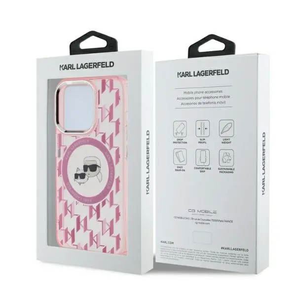 Etui Karl Lagerfeld IML Monogram Karl&Choupette Head MagSafe do iPhone 15 Pro Max Różowy