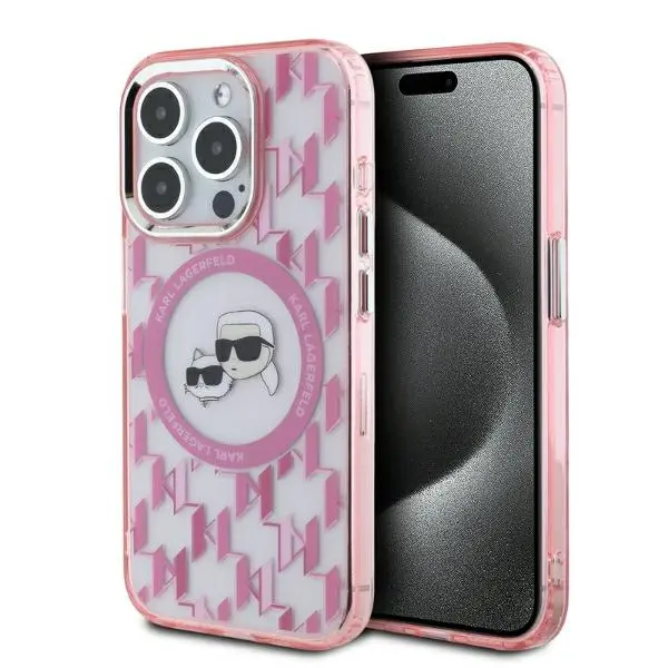 Etui Karl Lagerfeld IML Monogram Karl&Choupette Head MagSafe do iPhone 15 Pro Max Różowy
