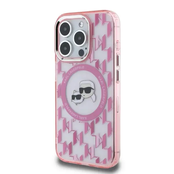 Etui Karl Lagerfeld IML Monogram Karl&Choupette Head MagSafe do iPhone 15 Pro Max Różowy