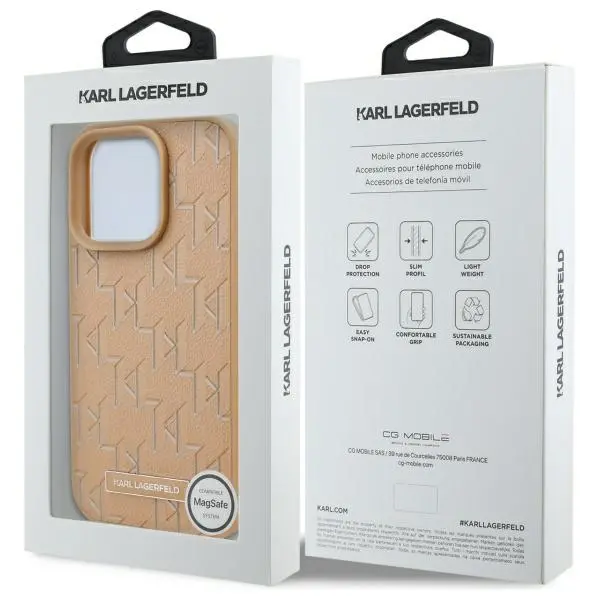 Etui Karl Lagerfeld Leather Monogram Metal Logo MagSafe do iPhone 16 Pro Beżowy