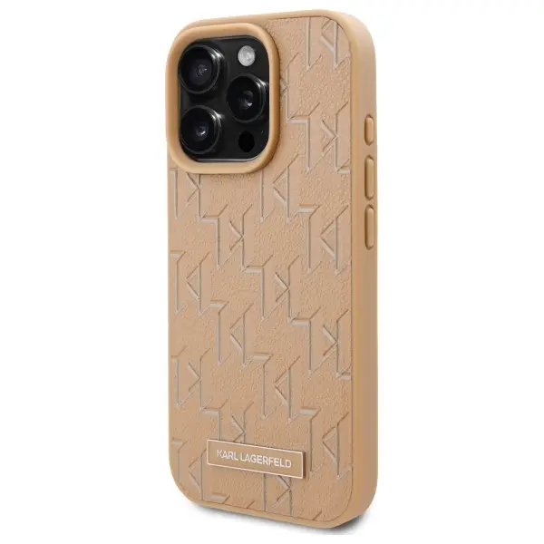 Etui Karl Lagerfeld Leather Monogram Metal Logo MagSafe do iPhone 16 Pro Beżowy