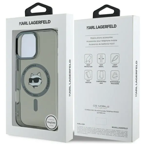 Etui Karl Lagerfeld IML Metal Choupette Head MagSafe do iPhone 16 Pro Max Czarny