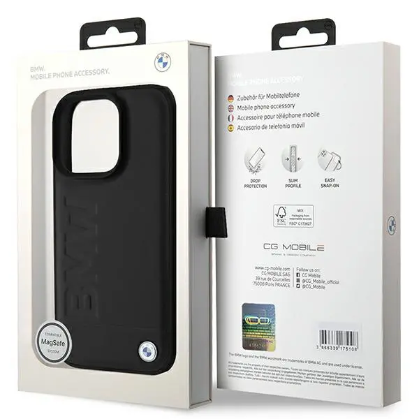 Etui BMW Leather Hot Stamp MagSafe do iPhone 16 Pro Max Czarny