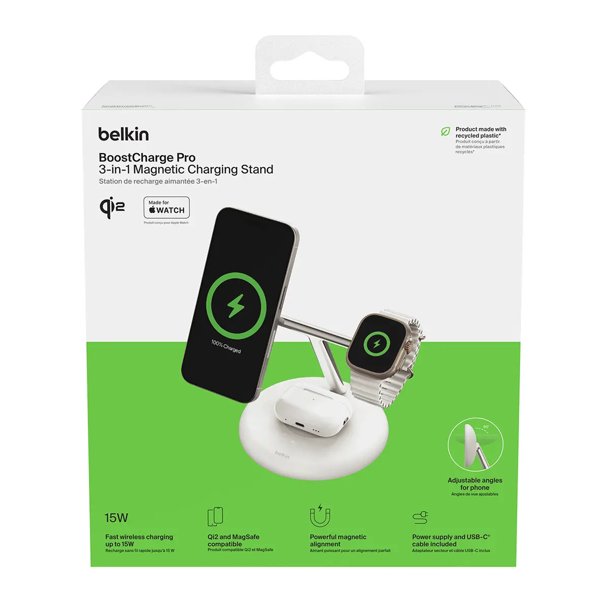 Ładowarka indukcyjna Belkin BOOST CHARGE PRO MagSafe 3w1 iPhone Apple Watch AirPods Biały