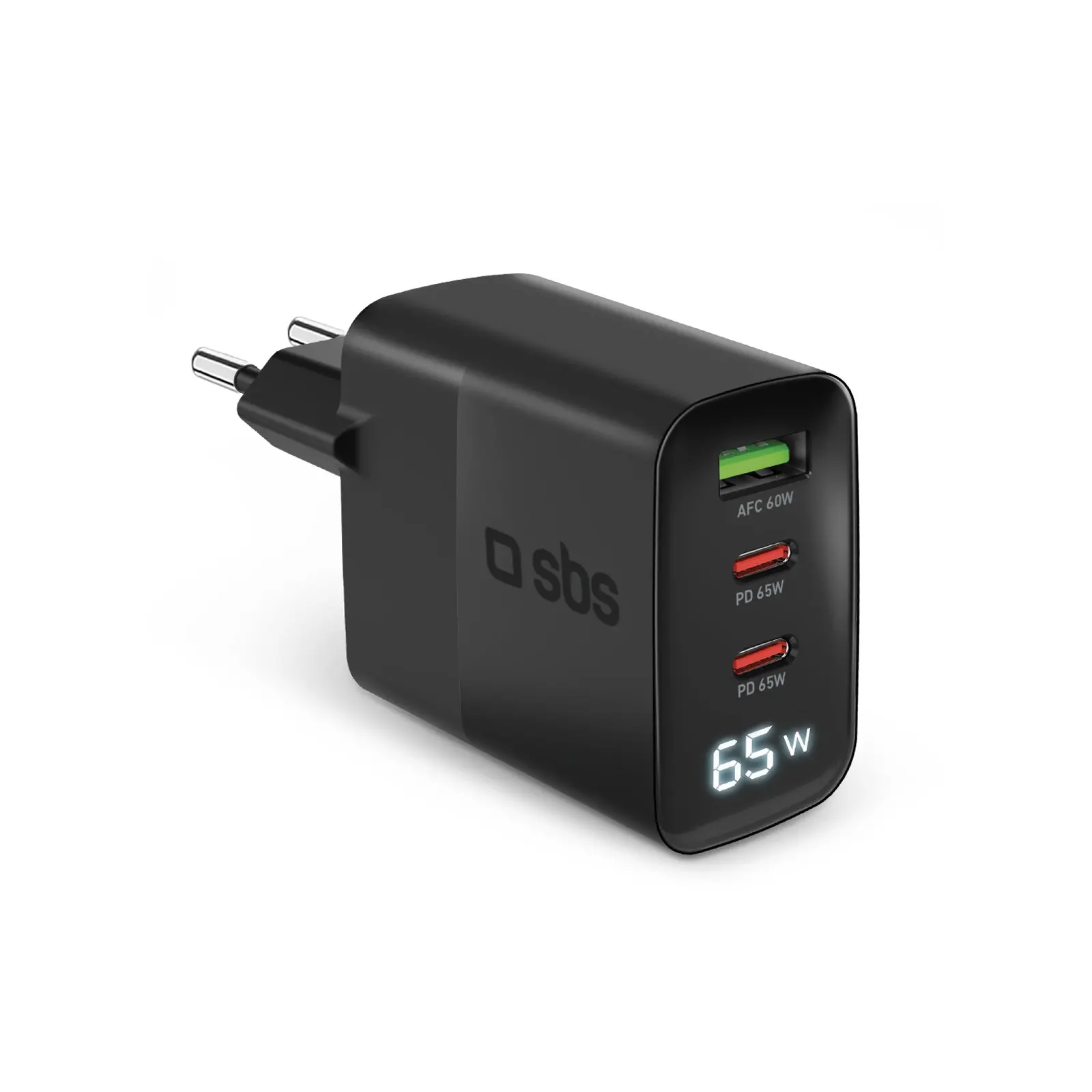Ładowarka sieciowa SBS WALL GaN 65W LCD 2xUSB-C USB-A Czarny