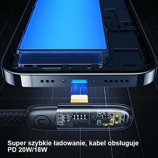 Kabel USAMS USB-C do Lightning PD 20W Fast Charging Iceflake Series 2m Czarny