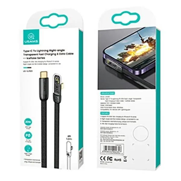 Kabel USAMS USB-C do Lightning PD 20W Fast Charging Iceflake Series 2m Czarny