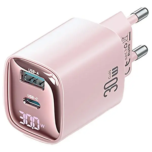 Ładowarka sieciowa USAMS 30W GaN USB-C/USB-A Fast Charging XC Series Różowy