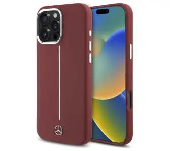 Etui Mercedes-Benz Silicone White Stripe MagSafe do iPhone 16 Pro Max Czerwony