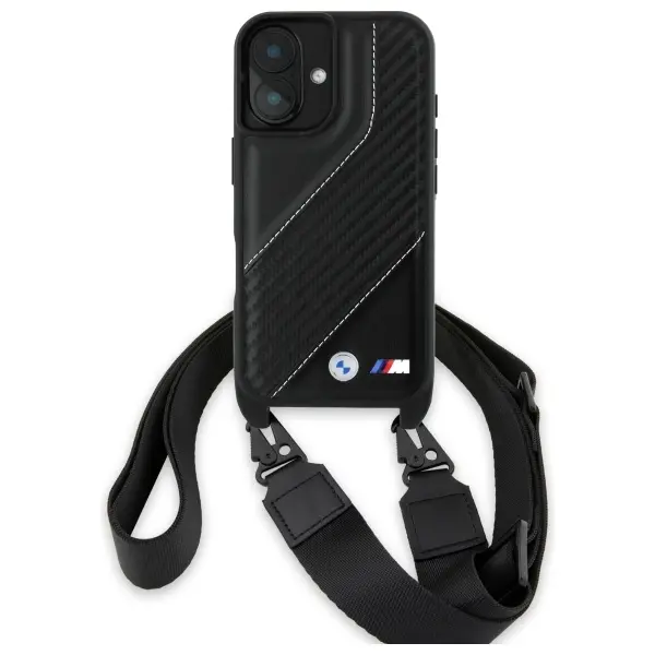 Etui BMW M Edition Carbon Stripe & Strap do iPhone 16 Czarny